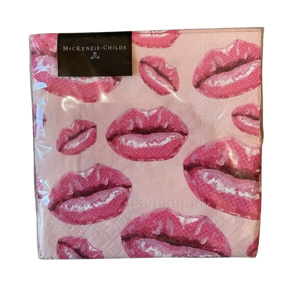 MacKenzie-Childs Kiss Me Cocktail Paper Napkins 20pc Pink Valentine New